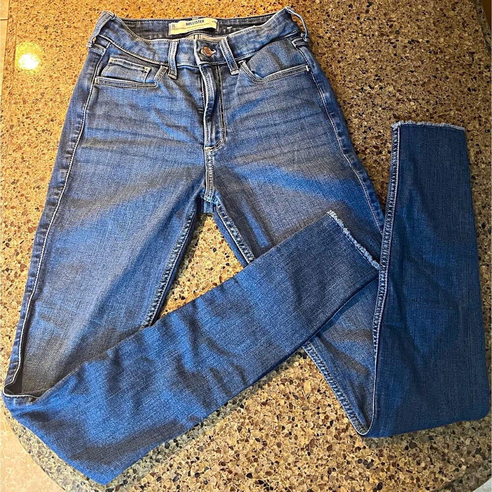 Hollister Curvy High Rise Super Skinny Jeans 2L W26 Raw Cut Hem